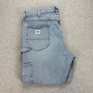 Lee Workwear Carpenter Jeans Mens 38x29 Blue Light Wash Stretch Hammer Loop